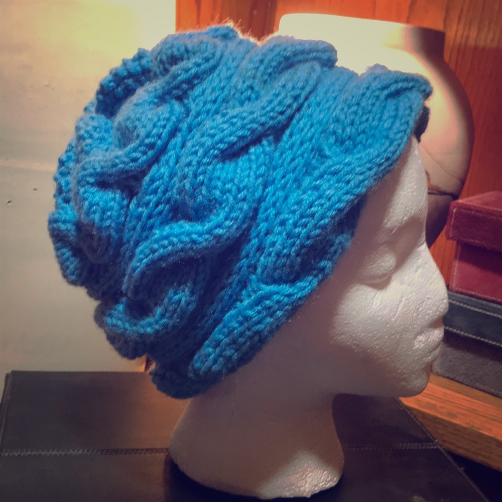 Handmade blue slouch knit hat